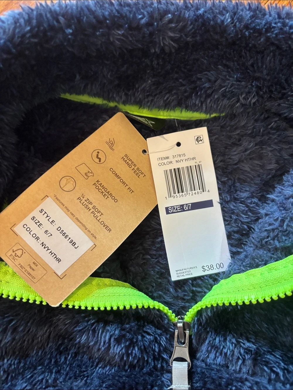 ZeroXposur Kids Plush Half-Zip Hoodie - Navy with Lime Accents